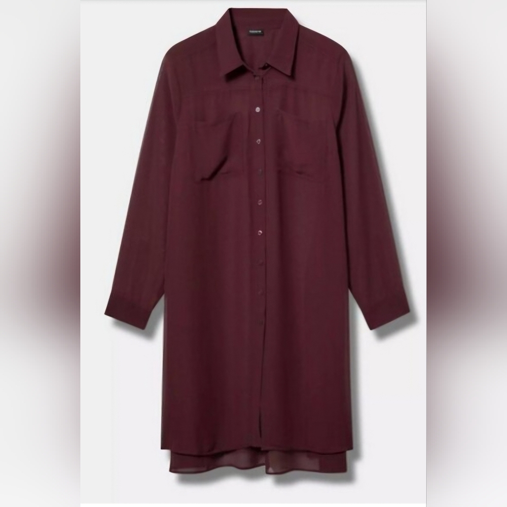 Two New Torrid Chiffon ButtonUp Long Sleeved Tunics, Deep Black & Winetasting 2X - Picture 2 of 5